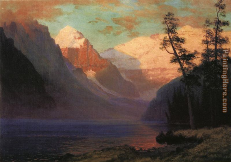 Evening Glow, Lake Louise painting - Albert Bierstadt Evening Glow, Lake Louise art painting
